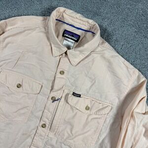 Patagonia Cayo Largo Shirt Long Sleeve Mens Medium Peach Multi Pocket Fishing